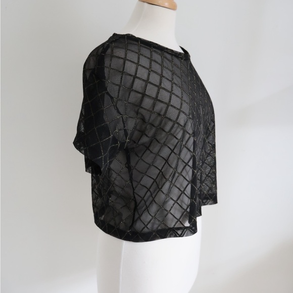 Sheer Black and Gold Victoria’s Sport Crop Top Short Sleeve Sparkles Small - Picture 3 of 6